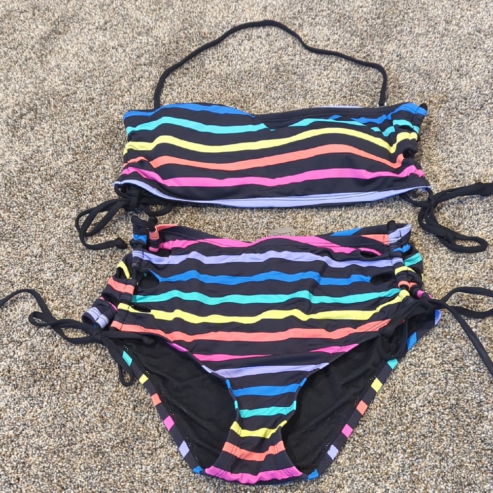 Sugar Beach Rainbow Striped High Waisted Bikini Set